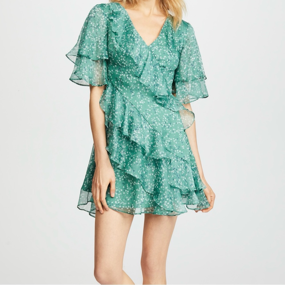 KEEPSAKE the Label Green Flutter Sleeve Mini Dress